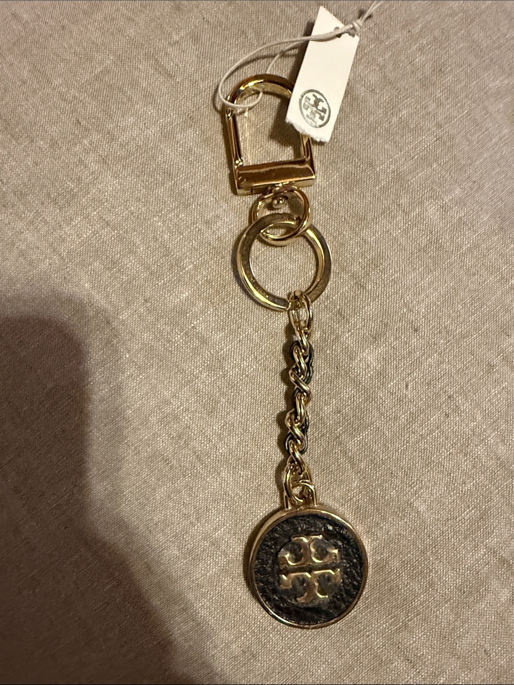 Tory Burch Gold and Black Logo Pendant Keyring